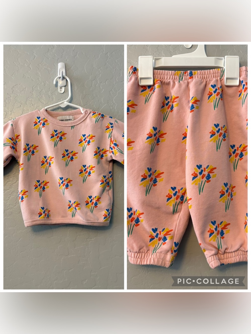 Bobo Choses pink fireworks print sweatshirt and sweatpants set 12 months